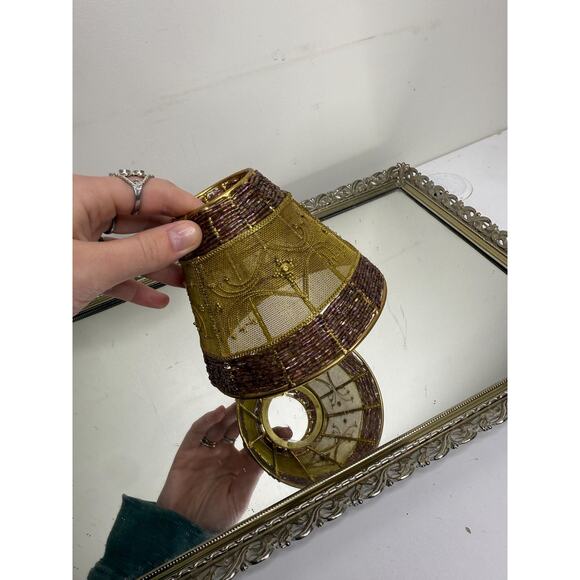 Gorgeous Vintage Purple Seedbeaded and Gold Mesh and Gold Metalwork Shade - Picture 3 of 10